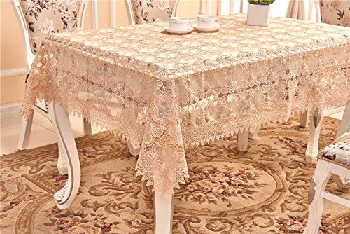 Adasmile A & S Vintage Lace Tablecloth Elegant Embroidered Floral Table Cover For Party,Wedding Light Brown 52"X70" #TOP5
