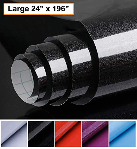 Oxdigi Black Contact Paper Decorative for Countertops Cabinets Shelves Glossy Self Adhesive Film