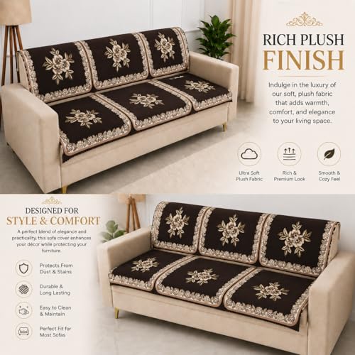 Image of Homerz Premium 'Luxe Series' Sofa Cover | Holland Velvet Fabric | Smooth Finish | Anti-Slip Fleece Backing Couch Protector (Royal, 5 (3+1+1) Seater, Seat Cover with Backrest)