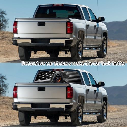 Image of Rear Window Decals for Trucks - 65x17.3 in Back Window Decals Fit Most Pickup Trucks SUV, Vinyl American Skull Flag Back Window Decal for Car Personalized Decoration - Skull Decal-7-S