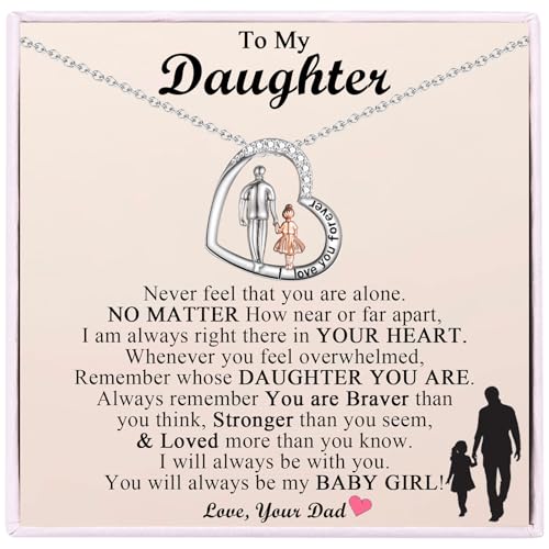 VOSAP Daughter Gifts from Dad Heart Pendant Necklace Daughter Gift for Girls Christmas Birthday Graduation Gifts Stocking Fillers for Women Girls