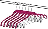 Zoyer Velvet Skirt Hangers (12 Pack, Pink)-Non Slip Pants Hangers with Metal Clips, 360° Swivel Hook, Ultra Thin Coat Hangers- Velvet Dresses Hangers, Notched Suits,Tank Tops, Shirt & Clothes Hangers.