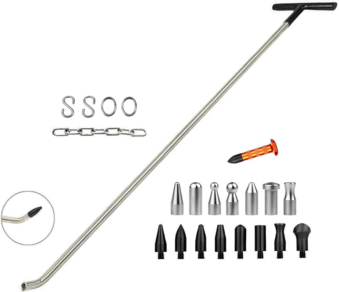 LadyRosian 22PCS Dent Repair Rods Tools Paintless Dent Repair Stainless Steel Kits with S-Hook for Car Auto Body Dents Hail Damage Removal Set