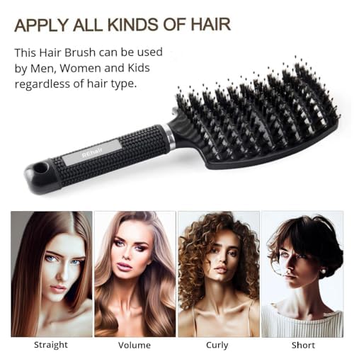 REhair 2-in-1 Boar Bristles Hair Brush + Wide Tooth Comb - Best Value Combo (Black) 1