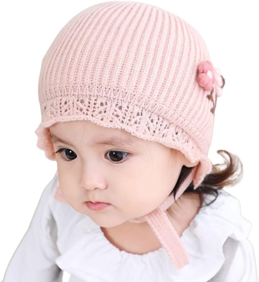 Ziory 1 pc Flower Embroidered Knitted tie Knot Cap for Baby Boys & Baby Girls-Pink (6-12months)