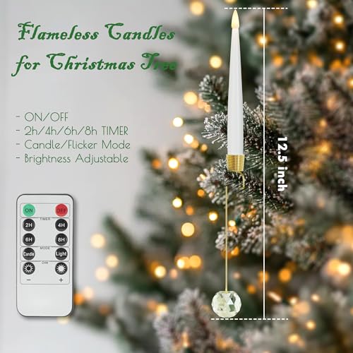 Image of JOIONE Flameless Christmas Tree Candles with Remote, 12 Pack Battery Operated LED Candles for Christmas Tree Flickering Flame for Xmas Indoor Decor - Clear Crystal Ball