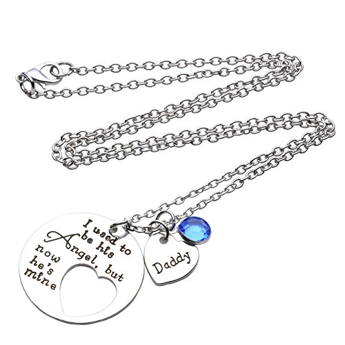 Jovivi I Used To Be His Angel Now He's Mine Daddy Blue Crysal Memorial Necklace,In Memory Of Loved One Daddy #TOP1