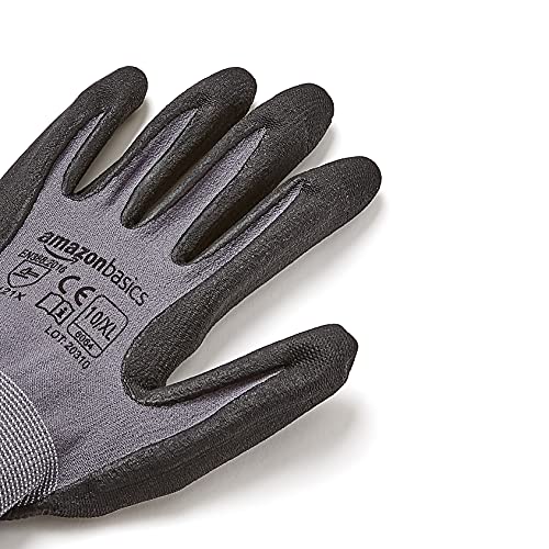 Amazon Basics Micro-Foam Nitrile Coated Gloves, Nylon Liner Fiber, Touch Screen, Grey, Size 10 (Xl), 6-Pair #TOP4
