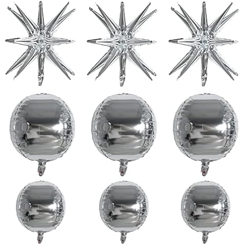 Silver Foil Balloons, Silver Star Foil Balloons, 9PCS Silver Starburst Foil Balloon Set, Explosion Point Star Balloons 4D Silver Foil Balloons, Large Mylar Balloons for Birthday Party Decorations Cover