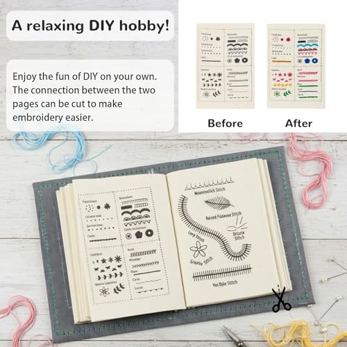 DRADERCH Stickbuch Embroidery Stitch Book, Mini DIY-Stichbücher-Set Hochdichtem Leinen Mit Schritt-Anleitungen für 143 Stiche Näh-Übungsleitfaden Für Erwachsene Hobby Basteln Familie Stricken Weben