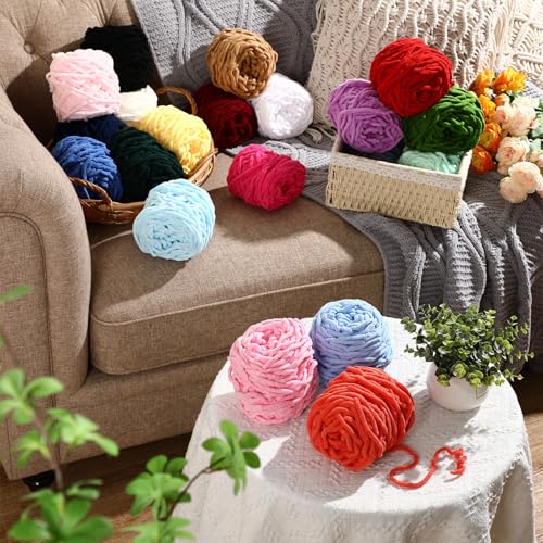 Image of Buryeah 40 Skeins Soft Chenille Yarn for Crocheting 2187 Yards Multicolored Blanket Velvet Bulky Thick Fluffy Plush Fluffy Yarn for Hand Knitting DIY Rugs Scarf Gloves Stuffed Animals Bags(20 Colors)