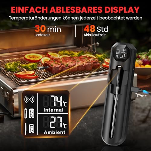 Miniatura 2 de Maxtachi Bluetooth Termometro Cocina, 150m Termometro Digital Cocina Con Sensor Dual Y App, Ip67 A Prueba De Agua Termometro Cocina Profesional, Meat Thermometer Para Bbq, Horno, Grill, Asador, Regalo