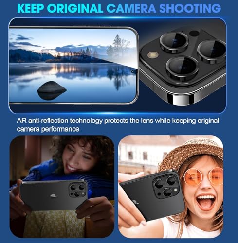 Image of Skinomi Camera Lens Protector Compatible with iPhone 15 pro [Anti-Scratch] Premium Tempered Glass Film Aluminum Alloy Lens Ring Cover, Black Titanium