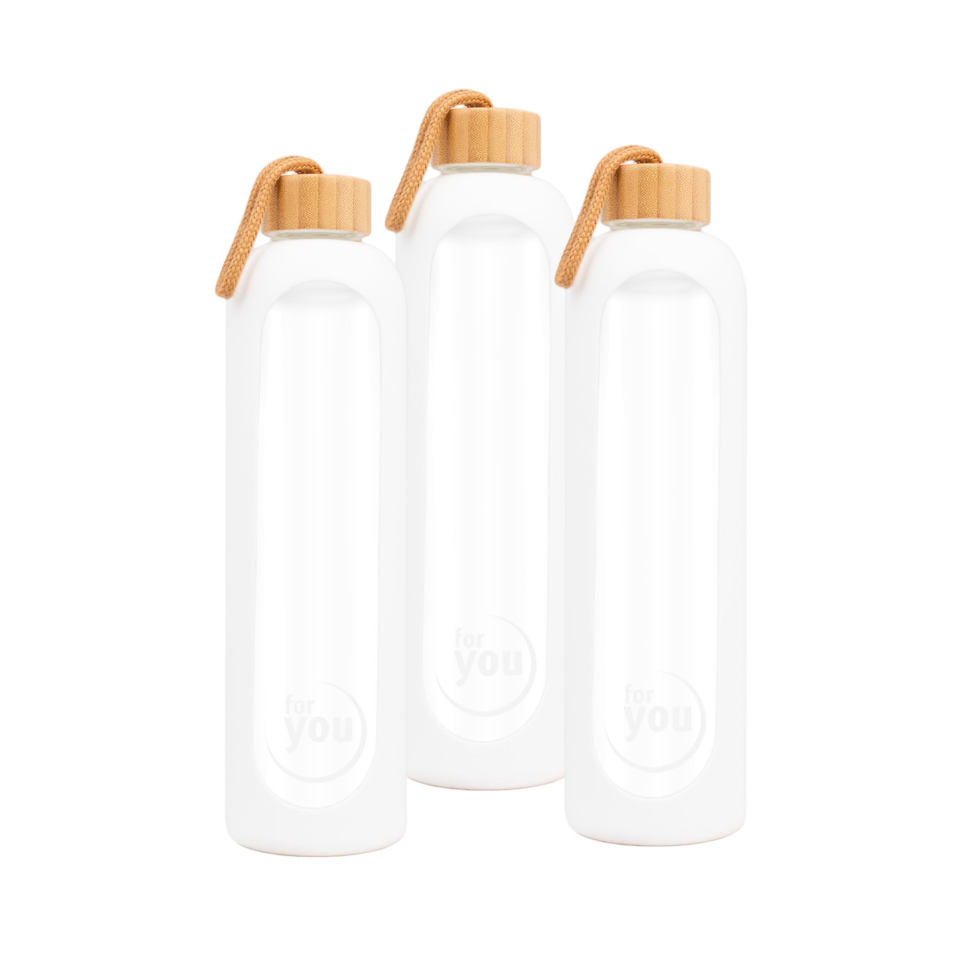 for you Nachhaltige Trinkflasche snow white | 1000ml aus Glas mit Silikonhülle & spülmaschinenfest | 1Liter Auslaufsichere Wasserflasche mit Bambusdeckel | geeignet von -20°C – 150°C