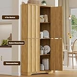 BROTTAR Corner Kitchen Cupboard, 68" Pantry Organizers and Storage, 4-Tier Fluted Kitchen Pantry Cabinet with 4 Doors & Shelves, Corner Storage Cabinet for Living Room, Dinning Room, Natural - Image 7