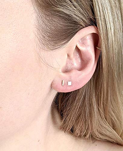Sterling Silver Stud Earrings For Women Men- 4 Pairs Of Hypoallergenic Simple Geometric Small Stud Earring Set Tiny Circle Triangle Square Bar Stud Earrings Mini Cartilage Tragus Earrings(Gold) #TOP6
