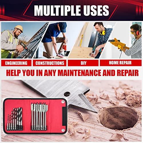 Wesleydrill Wood Drill Bit Set,16 Pcs Impact Drill Bit Set,8 Pcs Hex Shank Brad Point Drill Bit 1/8"-3/8" And 8 Pcs Spade Drill Bit 1/2"-1-1/8" Fit For Wood,Plastic #TOP4
