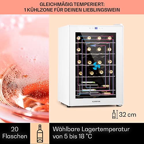 Klarstein Weinkühlschrank, 1 Zonen Getränkekühlschrank Klein, Freistehender Kleiner Weinschrank, 53L Wein-Kühlschrank mit Glastür, Indoor/Outdoor Flaschenkühlschrank, Wine Fridge 20 Flaschen – Bild 4