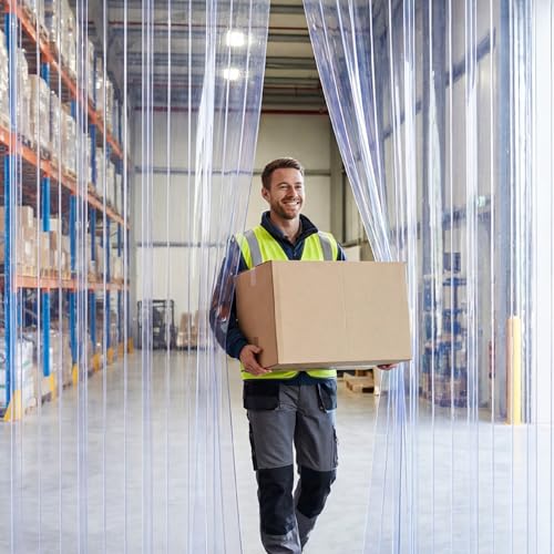 SHANNA Clear Ribbed PVC Strip Curtain Kit 1M Width x 2.5M Height Heavy Duty Curtain Strip Door, Waterproof Insulation Plastic Door Strips for Doorways of Warehouse, Freezer, Garage, Supermarket