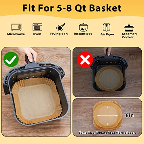 Air Fryer Disposable Paper Liners - 125Pcs 8In Square Parchment Paper Non-Stick Airfryer Basket Liners For Steamer Microwave Oven #TOP2