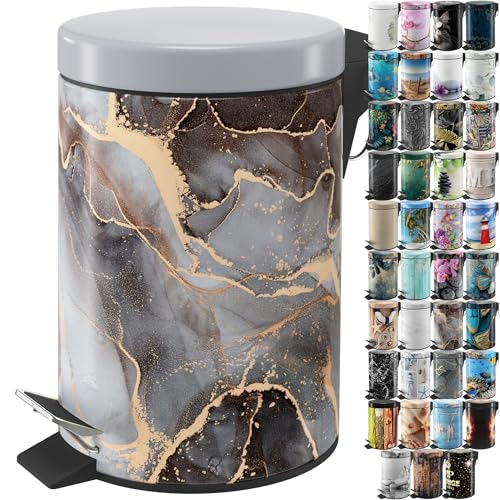 Sanilo Poubelle de Salle de Bain 3L avec système d’abaissement automatique, Nombreuses nouvelles Poubelles à Cosmétiques au choix, Poubelle avec seau intérieur (Marbre Abstrait)