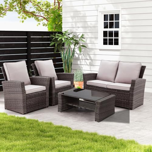 Rattan Gartenmöbel Set, LC Rattanmöbel Balkonmöbel wetterfestes...