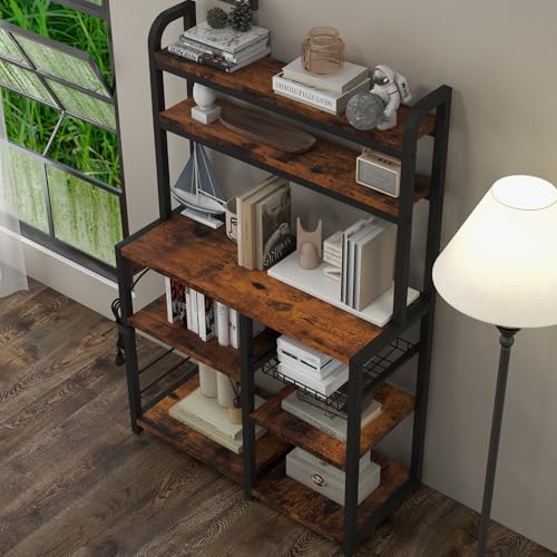 Garvee Estantería de Panadería con Toma Corriente,Muebles de Cocina,Estantes Abiertos y Cesta de Alambre,para Cocina y Comedor, 90 * 40 * 150 cm(Marrón) - imagen 6