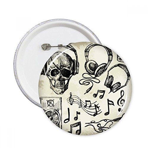Badge rond motif crâne et casque de musique | Pins multicolore taille S de décoration