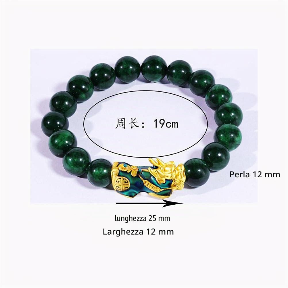Braccialetto Feng Shui in giada naturale Pixiu unisex lucidato a mano animale cambiamento di temperatura imitando il braccialetto di giada naturale, Medio