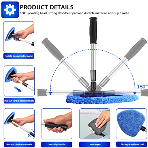 Manducary Extendable Longer Windshield Cleaning Tool, Stronger Absorbent Car Window Cleaner With 5 Pcs Washable Pads And 2 Pcs Spray Bottles, Multifunctional Use Windshield Cleaner Tool Kit #TOP3