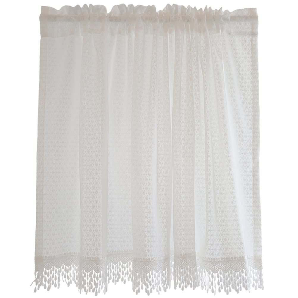 ACMHNC Zazdrostka w stylu wiejskim, kuchnia, zazdrostka, przezroczysta, z haftowaniem, vintage, krótka firanka, retro, romantyczna firanka bistro, 1 sztuka, kremowa, 130 cm x 130 cm