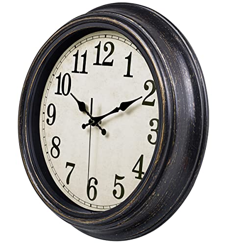 45Min 12 Inches Retro Wall Clock, Silent Non Ticking Battery Operated Movement, Decor For Home/Wall Decor, Easy To Read, Decorate For Bedroom Living Room Office(Balck Gold) #TOP1