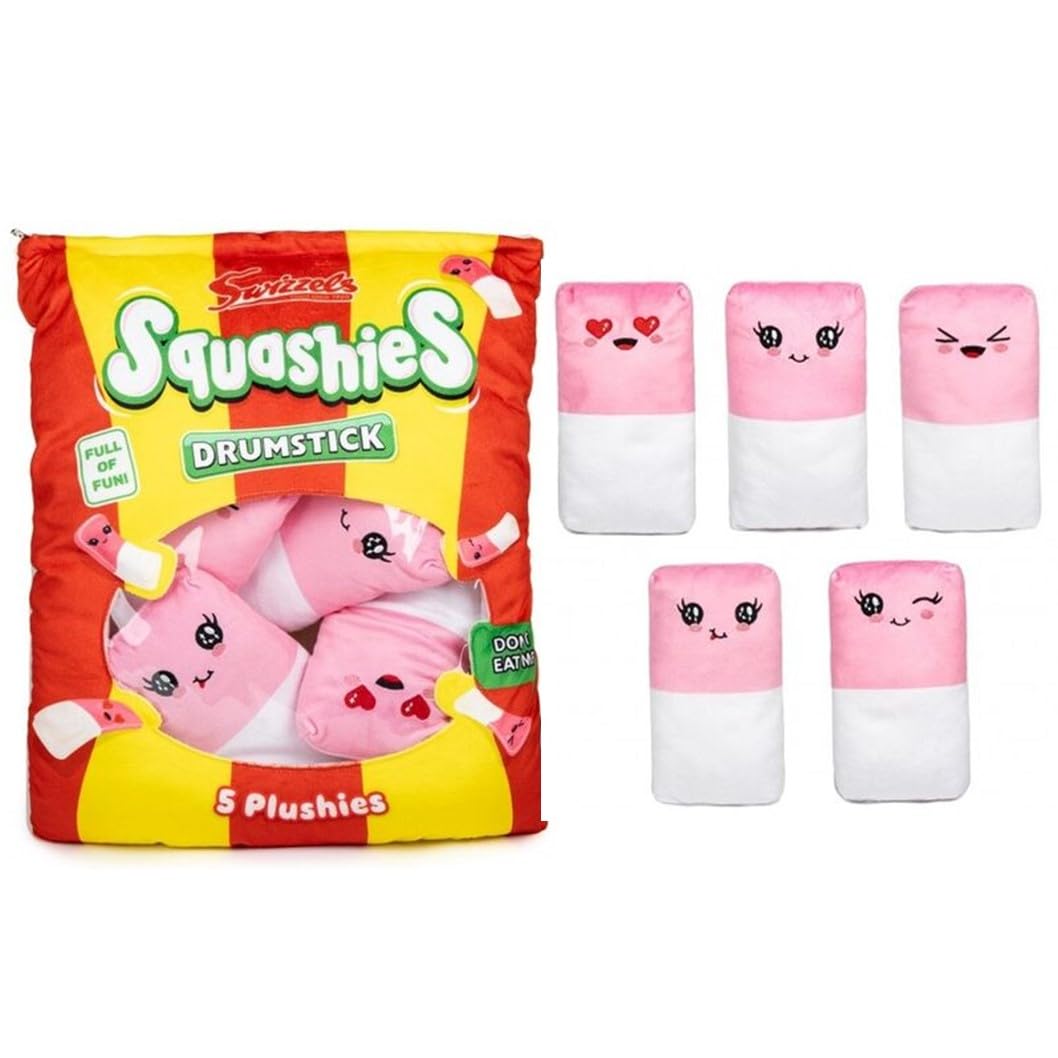 Swizzels Sweets Plushie Friends Squeeze Fidget Toy - Share With Your Friends, 5 Plushies Per Pack, Pretend Imaginative Play, Gift 3+ (LARGE Swizzels Squashies Drumsticks)