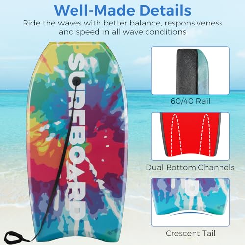 image for Goplus 41''/37''/33'' Lightweight Body Board for Beach, Surf Board wit