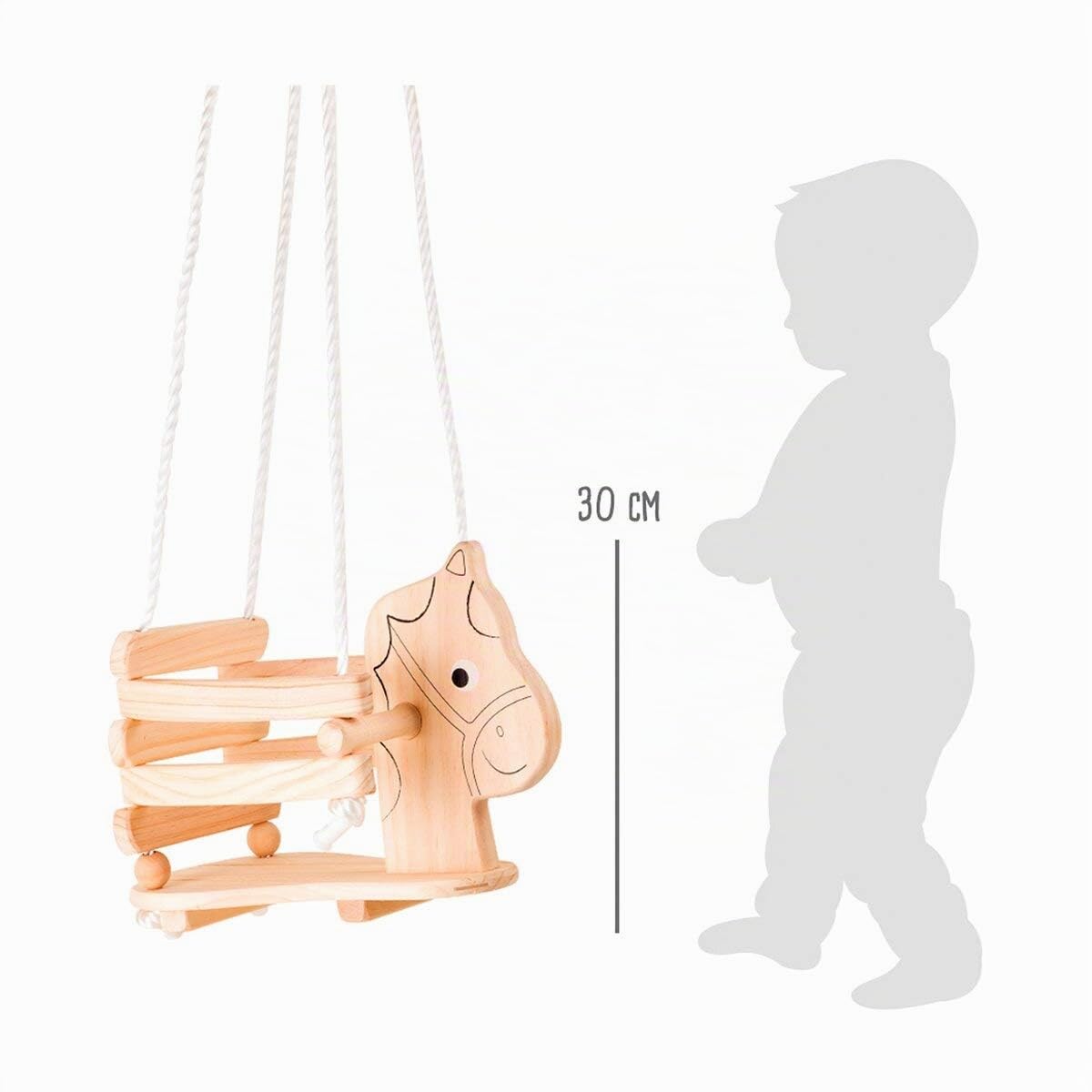 4774 Altalena per bambini "Cavallo" in legno small foot, con bordi e maniglie per una seduta indipendente, da 2 anni