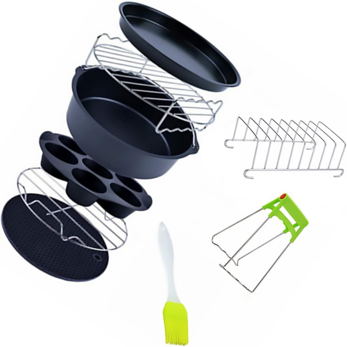 9pcs Air Fryer Kit Set Non Stick Baking Tools for Pizza Cupcakes Food Grade Accessories Dishwasher Safe for Air Fryers Random Color