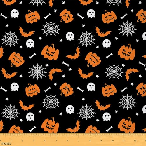 Homemissing The Yard - Tela temática de Halloween para niños, 184 x 150 cm, diseño de calabaza, murciélago, telaraña, tela de tapicería de hueso para sillas, truco o trato para el hogar, bricolaje