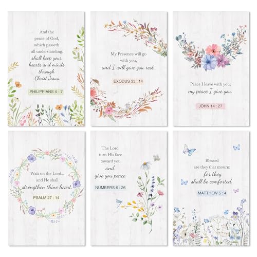 24 Pack Religious Sympathy Cards with Envelopes & Stickers - 6 Designs Watercolor Floral Butterflies Christian Condolence Cards with Bible Verses Inside, 4x6 Inch Boxed for Loss Support & Comfort