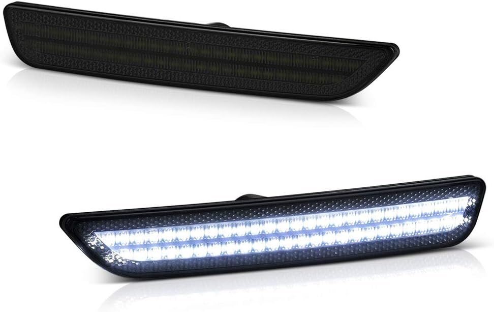 VIPMOTOZ Full White LED Smoke Lens Front Side Marker Light Parking Lamp For 2010-2014 Ford Mustang S197, Driver & Passenger Side