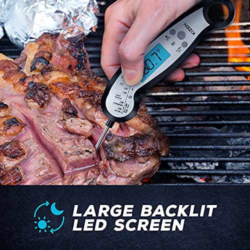 Kizen Meat Instant Read Thermometer - Best Waterproof Alarm Thermometer with Backlight & Calibration. Kizen Digital Food Thermometer for Kitchen, Outdoor Cooking, BBQ, and Grill