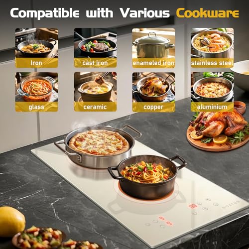 Image of Noxton 2 Burners Electric Cooktop, 12 Inch Beige-gray Glass Electric Stove