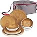 Melamin Geschirr Set 13 Teile mit Aufbewahrungstasche - 4 Personen Essgeschirr Campinggeschirr Picknick Camping 12 TLG Tafelgeschirr braun weiß Melamingeschirr mit Reißverschluß Tasche