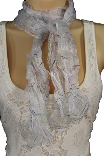 Tfj Women Fashion Neck Scarf Long Sheer Striped Fabric Off Creamy White Clear (White) #TOP1