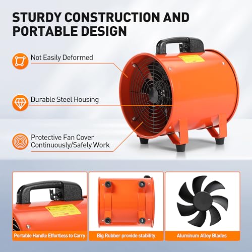 Rengue Utility Blower/Exhaust with 32.8ft Hose Fan, 1900 or 2800r/min Two Modes Heavy Duty Blower Fan 12 Inches High Velocity Ventilation Extraction with Duct Hose - Thumbnail 5