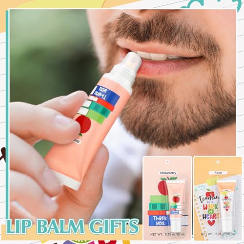 Image of 24 Pcs Back to School Teacher Gifts Lip Balm Bulk for Dry Cracked Lips Lip Balm Gifts Party Favor Stocking Stuffers for First Day of School Classroom Women Men Employee Coworkers Team