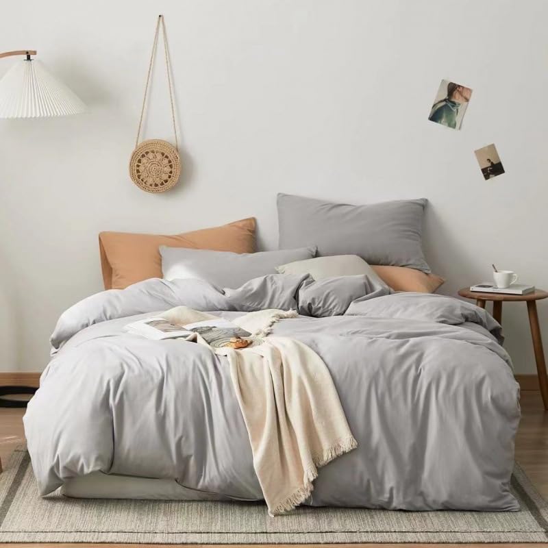 Luxlovery Grey Comforter Set Queen Silver Grey Bedding Comforter Women Men Light Gray Soft Breathable Durable Gray Queen Size Bedding Set 3PCS for Women Men