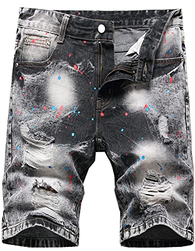 Gunlire Men's Ripped Distressed Slim Fit Summer Polka Dot Denim Shorts Fashion Casual Jeans Shorts,795,32 #TOP8