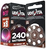 240 Batterien für Hörgeräte Udivita Größe 312 (Braun) PR41 Zink-Luft mit Phono Pulse-Technologie - 30 Blister mit 8 Batterien