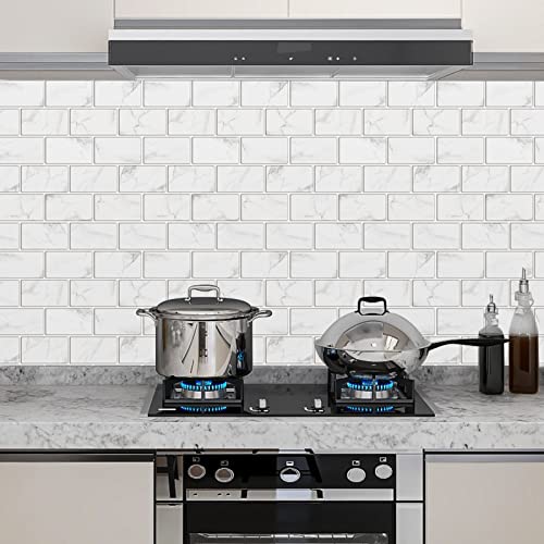 Urcolor 10-Sheet Peel And Stick Backsplash Tile Sticker For Kitchen,12"X12" Self Adhesive Subway Wall Tiles Stick On Back Splashes For Bathroom White Marble Design #TOP1