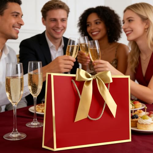 Image of JMANNI Gift Bags with Handles, 11 inch Small Gift Bags with Tissue Paper | 2 Pcs Red Bags, 4 Tissue Paper and 2 Cards, for Baby Shower, Wedding Bridal Shower, Birthday Party